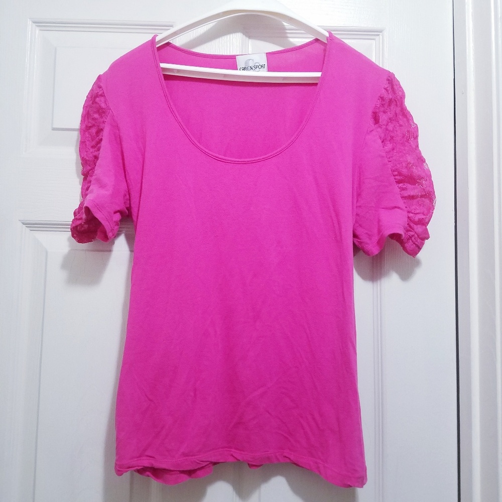Pink Ruffled Lacey Sleeve Shirt